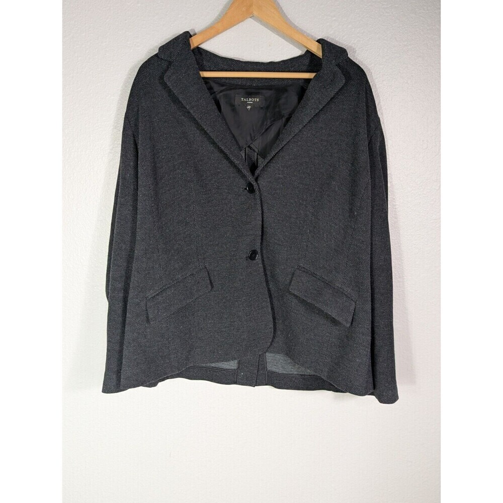 TALBOTS Jacket Blazer Sz 1X XL 16W Black Dark Two Buttons Knit Long Sleeve N90